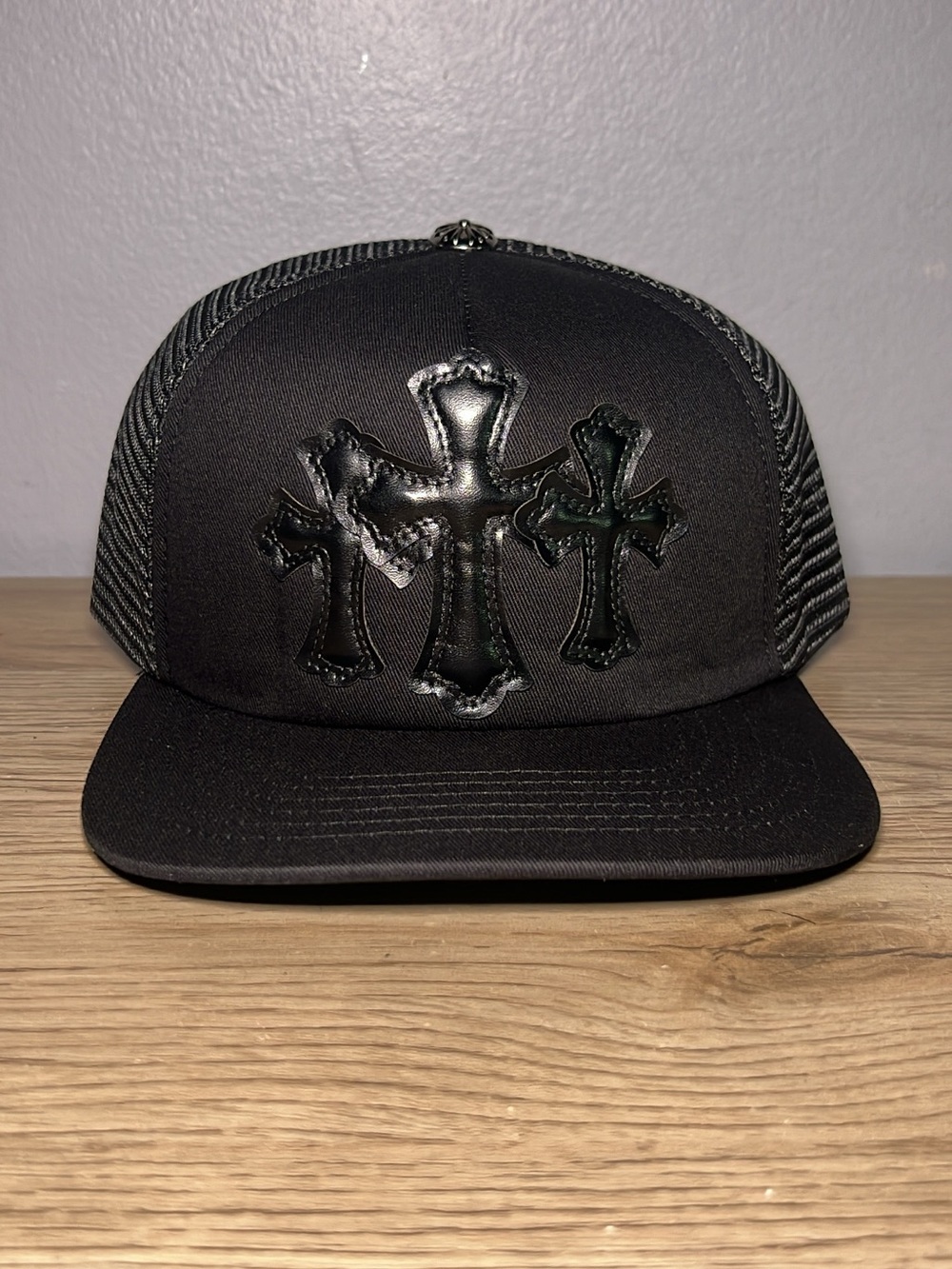 Chrome Hearts Black Triple Cross Trucker Hat